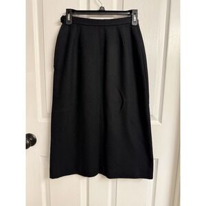 Vintage Prestige of Boston A-Line Midi Skirt Wool Black Pleated Slit Women's 0-2